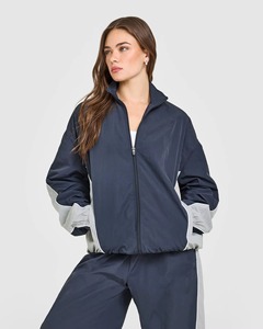Ensemble de survêtement sportif pour femme, gris marine, à blocs de couleur, coupe ample, longueur intégrale, avec bande latérale, pour toutes les saisons, en tissu tissé respirant - Product Image 6