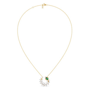 Green Teardrop Leaf <b>Wreath</b> Diamond Necklace with Botanical Branch <b>Frame</b> and Elegant Nature Inspired Design - Product Image 4