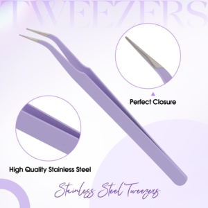 Pinzas para Pestañas de Acero Inoxidable Color Morado con Logotipo Personalizado Harbor Industry HI-ET-0048, 10 cm, Punta Suave, Cierre Perfecto, Diseño Antideslizante - Product Image 2