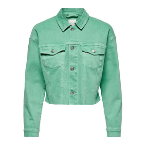 Fashion Green <b>Cropped</b> <b>Denim</b> <b>Jacket</b> for Women Custom Logo Long Sleeve Jean Coat Manufacturer Supply - Product Image 1