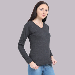 T-shirt de compression moulant à col en V pour femme, personnalisable avec logo, en tissu respirant à séchage rapide, idéal pour l'été - Product Image 3