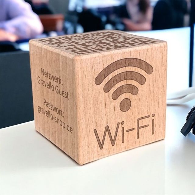 Custom Wooden QR Code Sign Rectangle Tabletop WiFi Guest Network Display Reusable Modern Decoration for Business