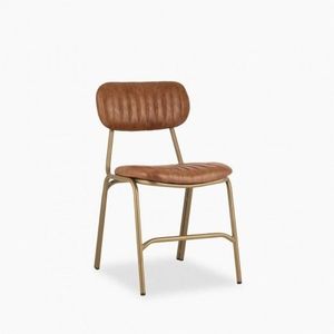 Chaise d'hôtel moderne en cuir avec structure métallique, dossier solide, pieds coniques, design contemporain, utilisation en intérieur - Product Image 1