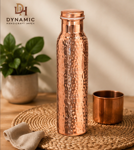 1000ml Pure <b>Copper</b> Hammered Water Bottle Reusable Drinking Bottle <b>Screw</b> Cap Handmade Metal Drinkware Wholesale - Product Image 1