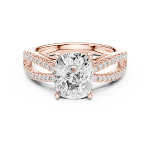 Rose Gold Oval Cut Lab Grown Diamond Halo Engagement <b>Ring</b> with Pave Band <b>Wedding</b> Jewelry for Women - Product Image 1