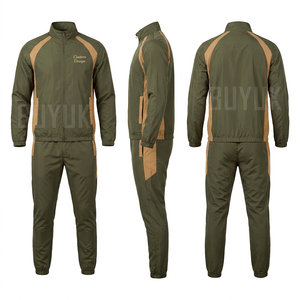 Ensemble de survêtement vert à capuche pour homme, manches longues, fermeture éclair, sportif, décontracté, léger, polyester, poches latérales, coupe classique, idéal pour le printemps - Product Image 3