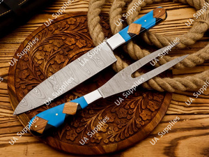 Couteau de Chef et Fourchette en Acier Damas de Haute Qualité, Tranchant comme un Rasoir, Professionnel pour Découpe de Brisket et Barbecue, Ambidextre - Product Image 5
