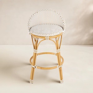 Tabouret de bar en rotin tissé à la main avec structure en cannage naturel et dossier rond confortable pour café, bistrot et îlot de cuisine - Product Image 4