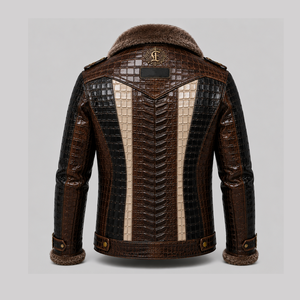Veste en cuir PU gaufré crocodile pour homme, style motard, col montant, fermeture éclair, coupe ajustée, pour l'automne - Product Image 3