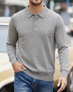 Pull en maille polyester/coton pour homme, léger et respirant, service OEM, couleur unie, col à revers, manches longues, couche de base décontractée pour le printemps - Product Image 1