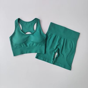 Conjunto Deportivo de Yoga para Mujer, Sólido, Sin Costuras, con Tirantes Cruzados, Pantalones Cortos de Cintura Alta, Transpirable, de Dos Piezas - Product Image 2