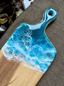 Coastal Wave Resin Chopping Block with Wood <b>Knife</b> Handle-Non-Toxic Dishwasher <b>Safe</b> 1.3cm Thick - Product Image 4