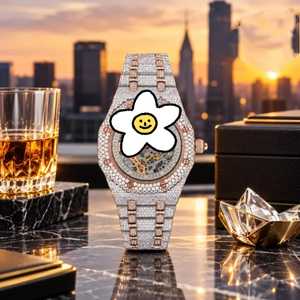 Montre à quartz analogique avec chiffres romains incrustés de diamants, verre, bracelet de 20 mm, ton or rose, acier inoxydable, cadran carré, cadeau de luxe - Product Image 2
