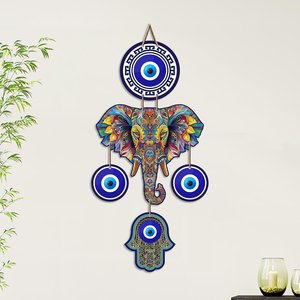 Décoration murale en MDF Œil d'éléphant contre le mauvais œil - Art Vastu Nazar Battu pour l'entrée de la maison, énergie positive - Product Image 4