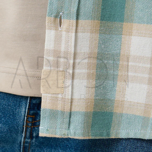 Nueva Llegada, Camisas de Franela a Cuadros Verde Menta y Beige, Totalmente Personalizadas, con Bolsillo en el Pecho y Botones, Precio al por Mayor - Product Image 5