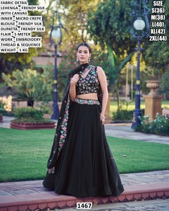 Lehenga Choli traditionnel noir pour femmes, longueur au sol, pour les fêtes - Product Image 3