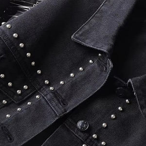 High Quality Embroidery New Fashion Style Trend OEM Manufacturer Custom High Street Rhinestone Denim <b>Worker</b> <b>Jacket</b> - Product Image 6