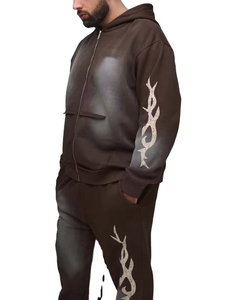 OEM Stacked Sweat Tracksuits <b>Embroidery</b> Custom logo High Quality Men Two Piece Cotton suit Stacked Pant <b>Set</b> - Product Image 5