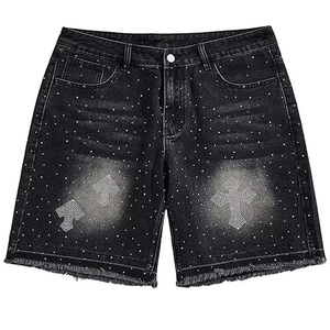 High Street Men's Distressed Denim Shorts-Mid-Waist <b>Boot</b> Cut Quick Dry 3D Pattern Vintage Streetwear - Product Image 2