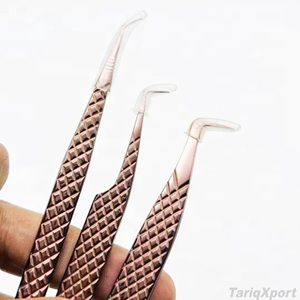 Ensemble de pinces à épiler pour extensions de cils en acier inoxydable, 12 mm, or rose, logo personnalisé, légères, vente en gros - Product Image 3