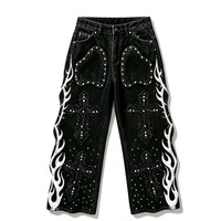 Ensemble survêtement homme personnalisé avec strass, 100% coton, qualité supérieure, veste et pantalon en jean avec strass, pour unisexe.