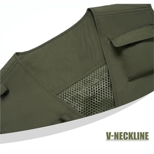 Men's Olive Green Multi Pocket V-neck <b>Utility</b> <b>Vest</b> Breathable Zipper Closure Casual Outdoor Wear - Product Image 3