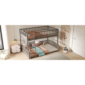 Letto a Castello XL Grigio con Scala e Sponde di Sicurezza per Bambini, Dimensioni Queen - Product Image 5