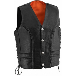 Chaleco de Cuero Vacuno Genuino Personalizado para Motociclistas, Chaleco Clásico para Club de Motocicletas con Cordones Trenzados - Product Image 1
