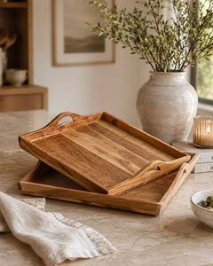 Plateau de service rectangulaire en bois brut, design minimaliste, durable, fait main, décoratif, pour la salle à manger et la maison - Product Image 1
