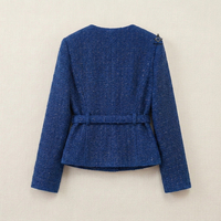Veste Courte Élégante en Tweed Bleu pour Femme, Style Grec, avec Fermeture Boutonnée, pour Régalia Maçonniques Delta Sigma Heritage