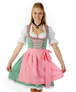Vestido Tradicional Alemán Verde con Bordado a Cuadros y Escote Cruzado para Mujer, Disfraz de Oktoberfest, 100% Algodón, Mini, Ecológico - Product Image 5