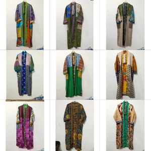 Kimono de Talla Única con Estampado Floral Vintage, Saari de Seda con Parches, Elegante y Casual, con Cierre de Cordón, Suave, Transpirable y Sexy, de Longitud Completa - Product Image 1