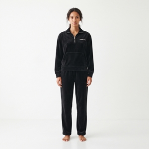 Women's Velvet <b>Tracksuit</b> 2 Piece Half Zip Sweatshirt Wide Leg Pants Set Casual Winter <b>Velour</b> Loungewear - Product Image 1