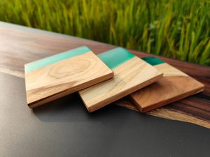 Sous-verres en bois et résine époxy faits à la main, écologiques, avec logo personnalisé - FAIZA CRAFT, ronds, art et objets de collection - Product Image 5