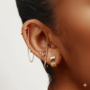 Boucles d'oreilles tendance modernes en or 10K et argent sterling 925, certifiées IGI, avec diamants pavés, motif double étoile, cadeau pour filles - Product Image 2