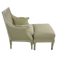 Fauteuil en rotin de style français avec tabouret Chaise en bois massif et pouf Chaise longue de style européen Canapé-lit Chaise Pouf Directoire
