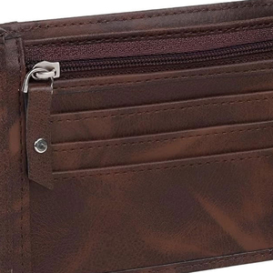 Portefeuille en cuir marron pour homme, style bifold, en cuir véritable, écologique, avec fermeture à bouton, pince à billets et porte-cartes - Product Image 4