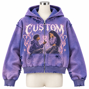 <b>Pink</b> Zip-Up Oversized Hooded Streetwear <b>Sweatshirt</b> French Terry Glitter Print Rhinestone Embellished Pocket Front Logo Knitted - Product Image 1