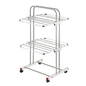 Collapsible SS 202 Stainless Steel Dryer <b>Rack</b> Minimalist <b>Rolling</b> Laundry Stand Three Layer Silver Clothes Airer - Product Image 4