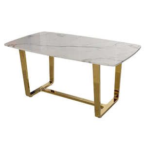 Modern Rectangle Marble Top Dining <b>Table</b> With Gold Metal <b>Legs</b> 4 Seater Home Furniture - Product Image 1