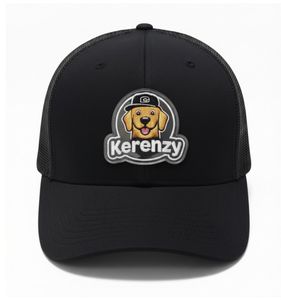 Tpu Trucker Cap Black Mesh Adjustable 6-Panel Casual Hat Unisex Adult Cartoon <b>Dog</b> Logo Front Panel Bulk Quantity - Product Image 1