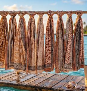 Wholesale Bagru Print 100 % Cotton Hand Block Print Sarong With Zari Border Handmade Indian Beach Wrap Traditional Bagru Print - Product Image 6