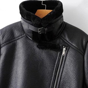 Custom <b>Men's</b> Sheep Skin Eco-Friendly Windproof Stand Collar Varsity Highstreet Genuine Leather <b>Jacket</b> High Quality OEM Support - Product Image 4
