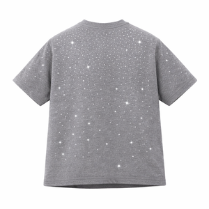 T-shirt décontracté pour homme gris à imprimé étoile en strass, manches courtes, col rond, 100 % coton, streetwear, motif uni, tendance pour l'été - Product Image 3