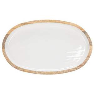Assiette en bois naturel avec incrustation émaillée - Plat à collation en bois durable avec logo personnalisé - Plateau en émail de qualité alimentaire pour restaurant - Product Image 2