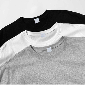T-shirt en coton à manches courtes pour homme, coupe classique, couleur unie, col rond, tricoté, teint uni, blanc, noir - Product Image 6