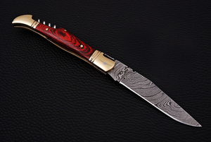 Cuchillo de bolsillo de acero de Damasco con hoja de punta caída y mango de madera, cuchillo plegable para caza, EDC, afilado como una navaja, equipo de supervivencia plegable OEM - Product Image 2