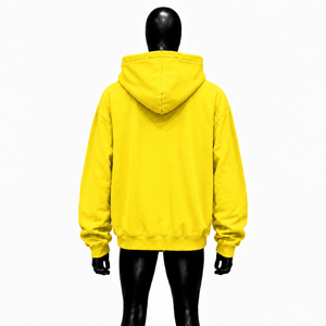 Sudadera con capucha extragrande amarilla brillante personalizada para hombre, estilo urbano, con estampado gráfico blanco, hombros caídos, cremallera completa, en oferta. - Product Image 2
