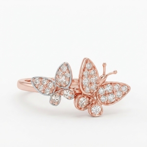 Anillo de mariposa certificado por IGI, anillo de boda con diamante cultivado en laboratorio, anillo inspirado en la naturaleza, anillo llamativo de oro rosa de 8k - Product Image 1