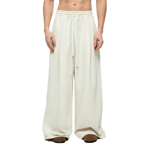 Pantalon de survêtement pour homme, coupe oversize, jambe extrêmement large, blanc cassé crème, en molleton épais, très ample, vente en gros - Product Image 1